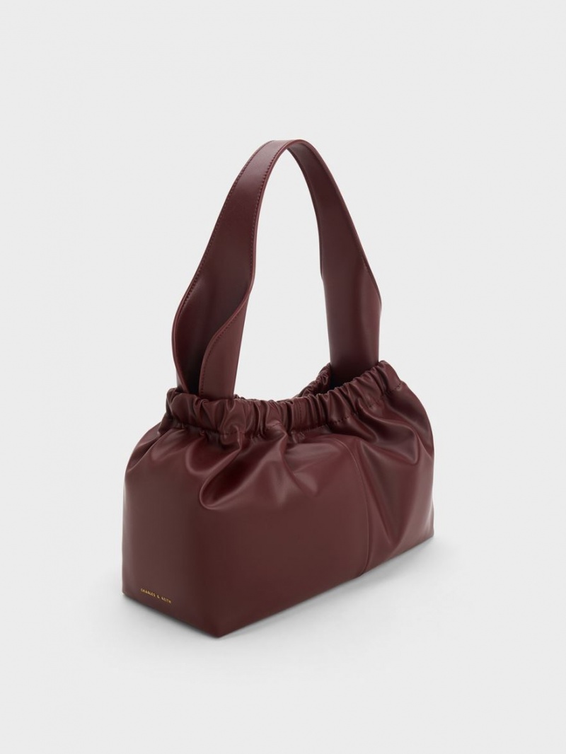 Charles And Keith Large Ally Ruched Slouchy Tote Bags Burgundy | PHILIPPINES U653