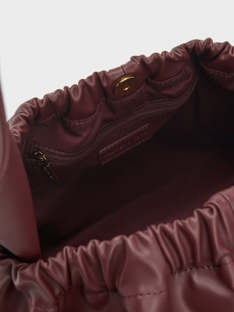 Charles And Keith Large Ally Ruched Slouchy Tote Bags Burgundy | PHILIPPINES U653