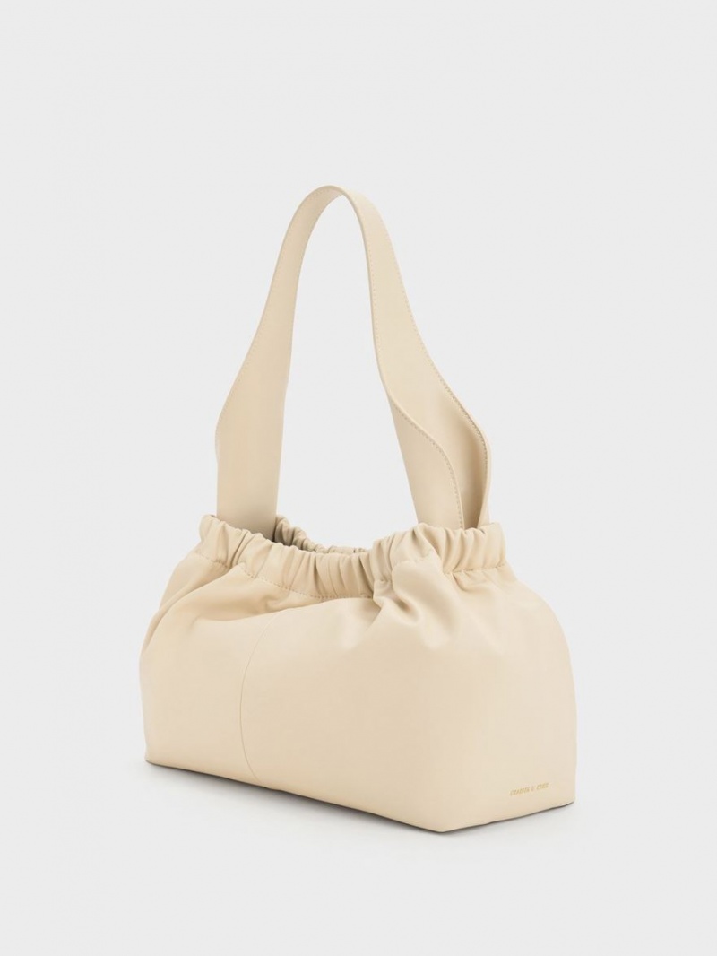 Charles And Keith Large Ally Ruched Slouchy Tote Bags Beige | PHILIPPINES K610