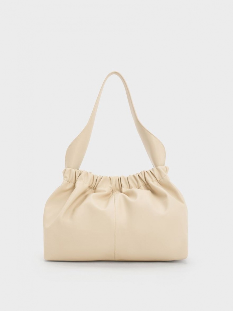 Charles And Keith Large Ally Ruched Slouchy Tote Bags Beige | PHILIPPINES K610