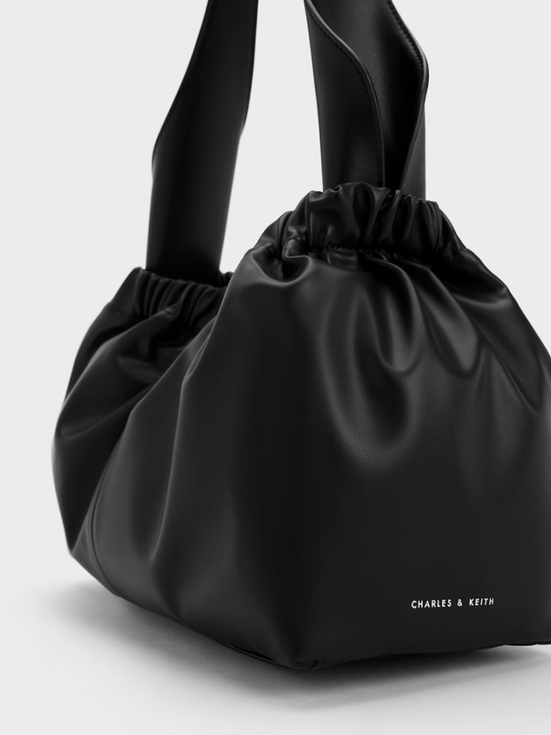 Charles And Keith Large Ally Ruched Slouchy Tote Bags Black | PHILIPPINES C249