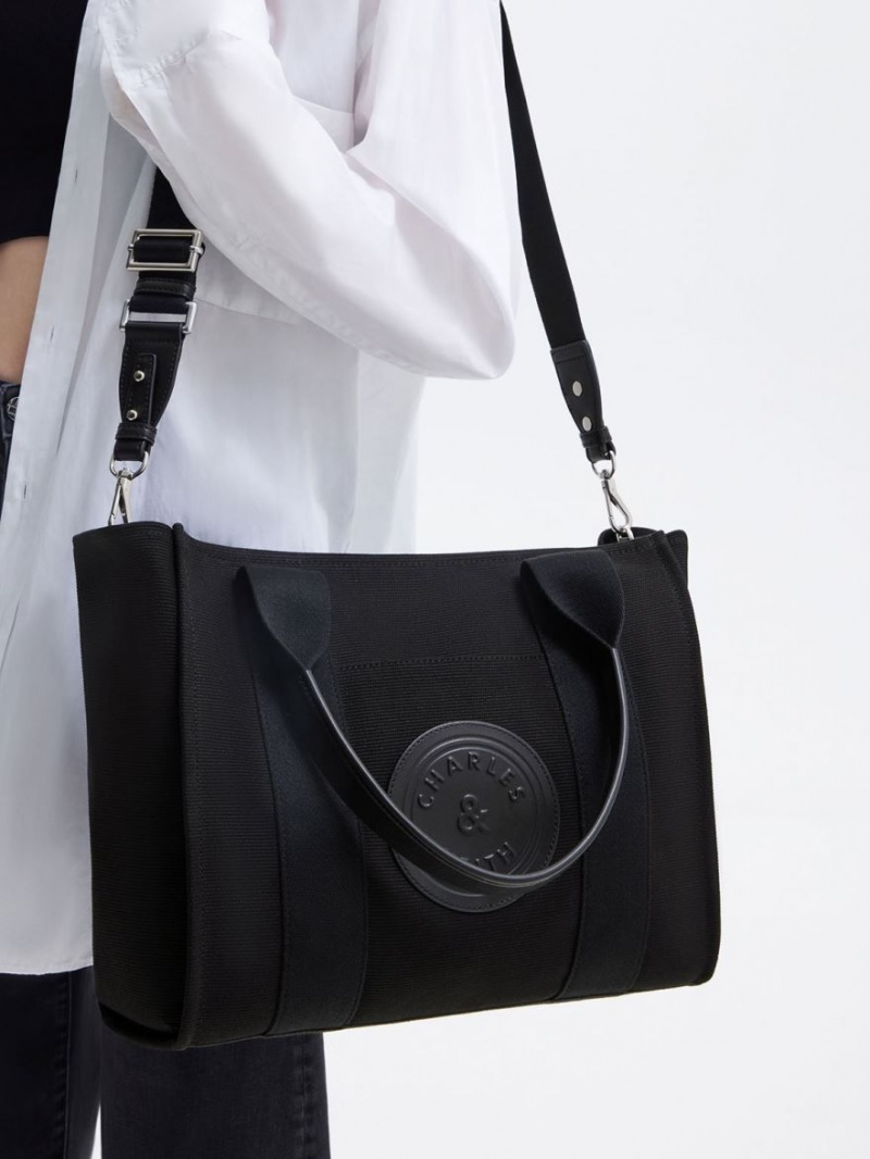 Charles And Keith Large Kay Canvas Tote Bags Black | PHILIPPINES A076