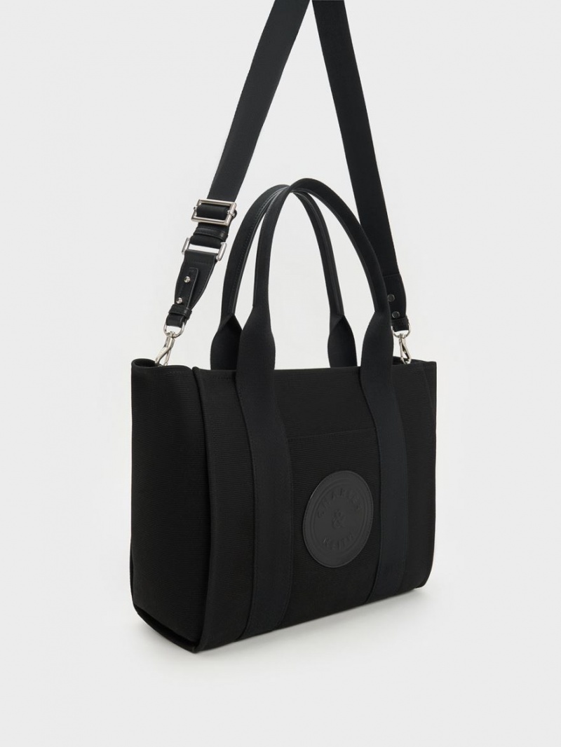 Charles And Keith Large Kay Canvas Tote Bags Black | PHILIPPINES A076