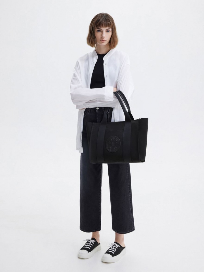 Charles And Keith Large Kay Canvas Tote Bags Black | PHILIPPINES A076