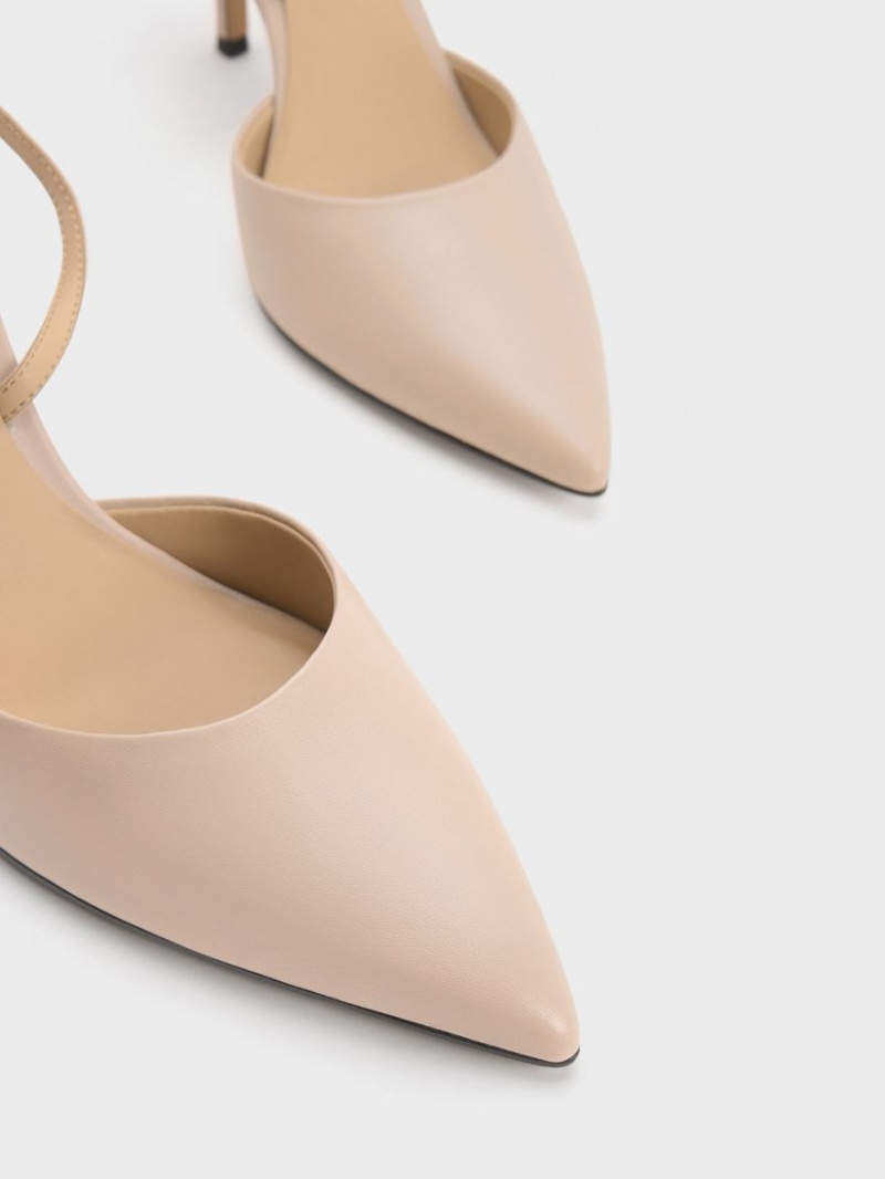 Charles And Keith Leather Ankle Strap Pumps Beige | PHILIPPINES R036