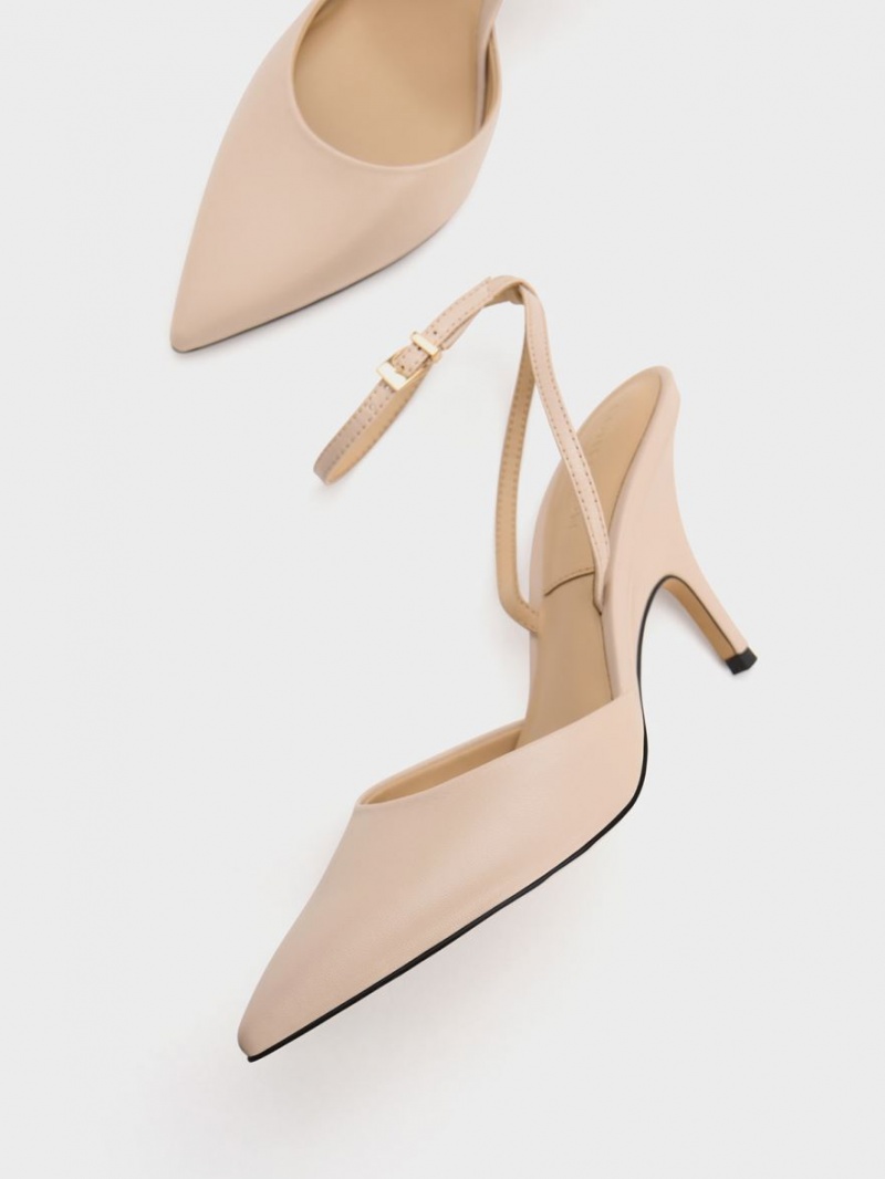 Charles And Keith Leather Ankle Strap Pumps Beige | PHILIPPINES R036