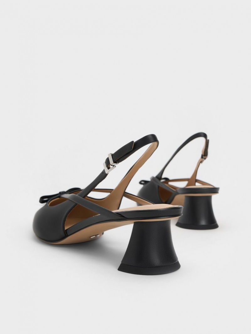 Charles And Keith Leather Bow Strappy Slingback Pumps Black | PHILIPPINES B672