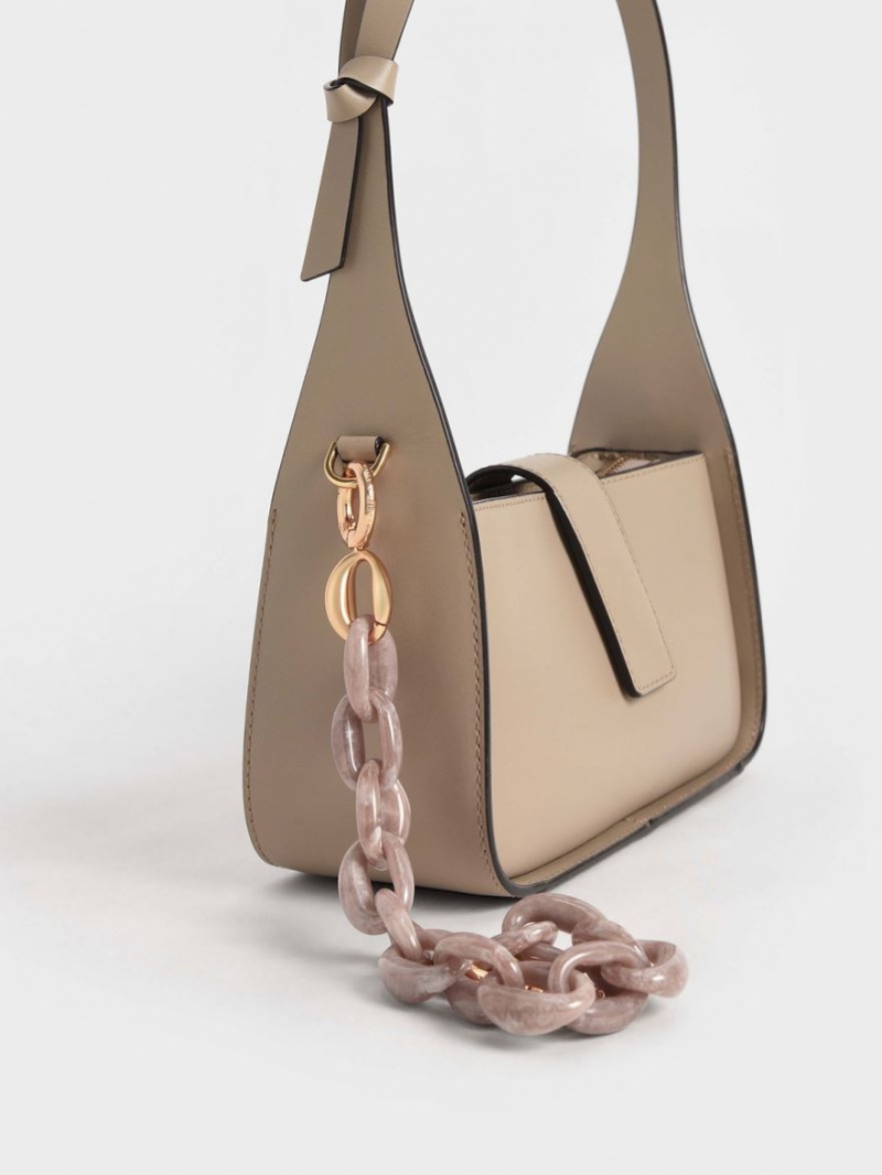 Charles And Keith Leather Chain-Link Tote Bags Beige | PHILIPPINES A365