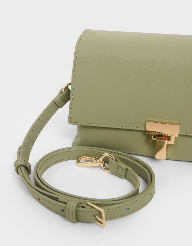 Charles And Keith Leather Chain Strap Shoulder Bags Olive | PHILIPPINES G534