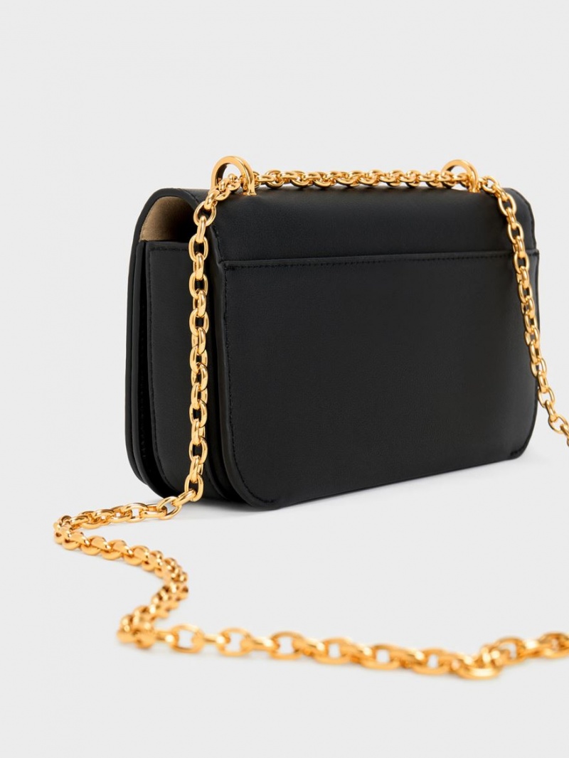 Charles And Keith Leather Chain Strap Shoulder Bags Black | PHILIPPINES S610