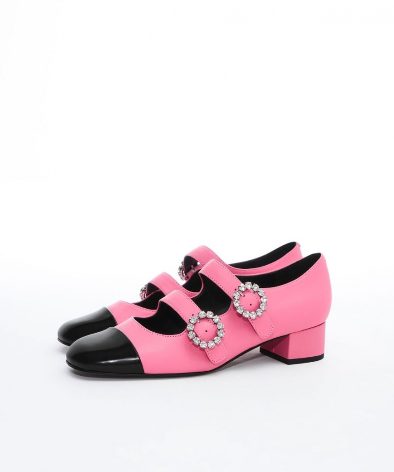 Charles And Keith Leather Double-Buckle Crystal-Embellished Mary Jane Shoes Pink | PHILIPPINES E642