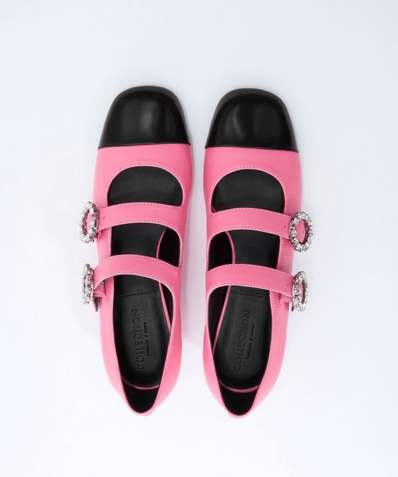 Charles And Keith Leather Double-Buckle Crystal-Embellished Mary Jane Shoes Pink | PHILIPPINES E642