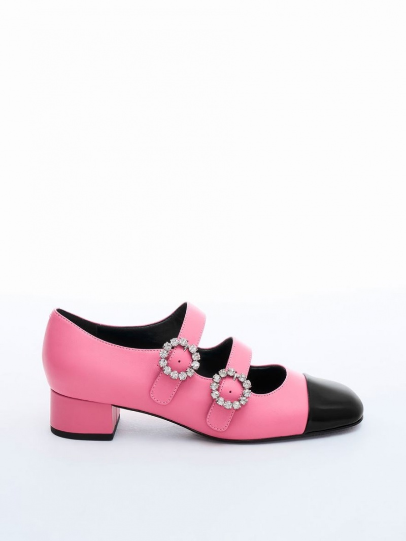 Charles And Keith Leather Double-Buckle Crystal-Embellished Mary Jane Shoes Pink | PHILIPPINES E642