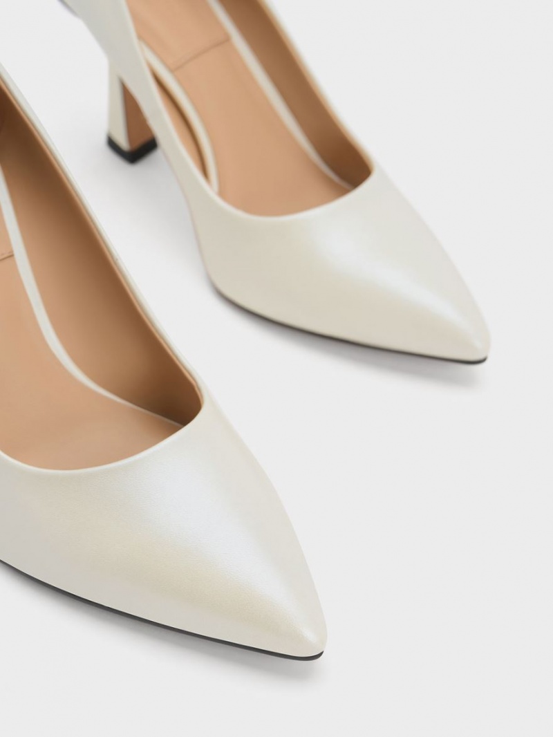 Charles And Keith Leather Flare Heel Pumps White | PHILIPPINES O972