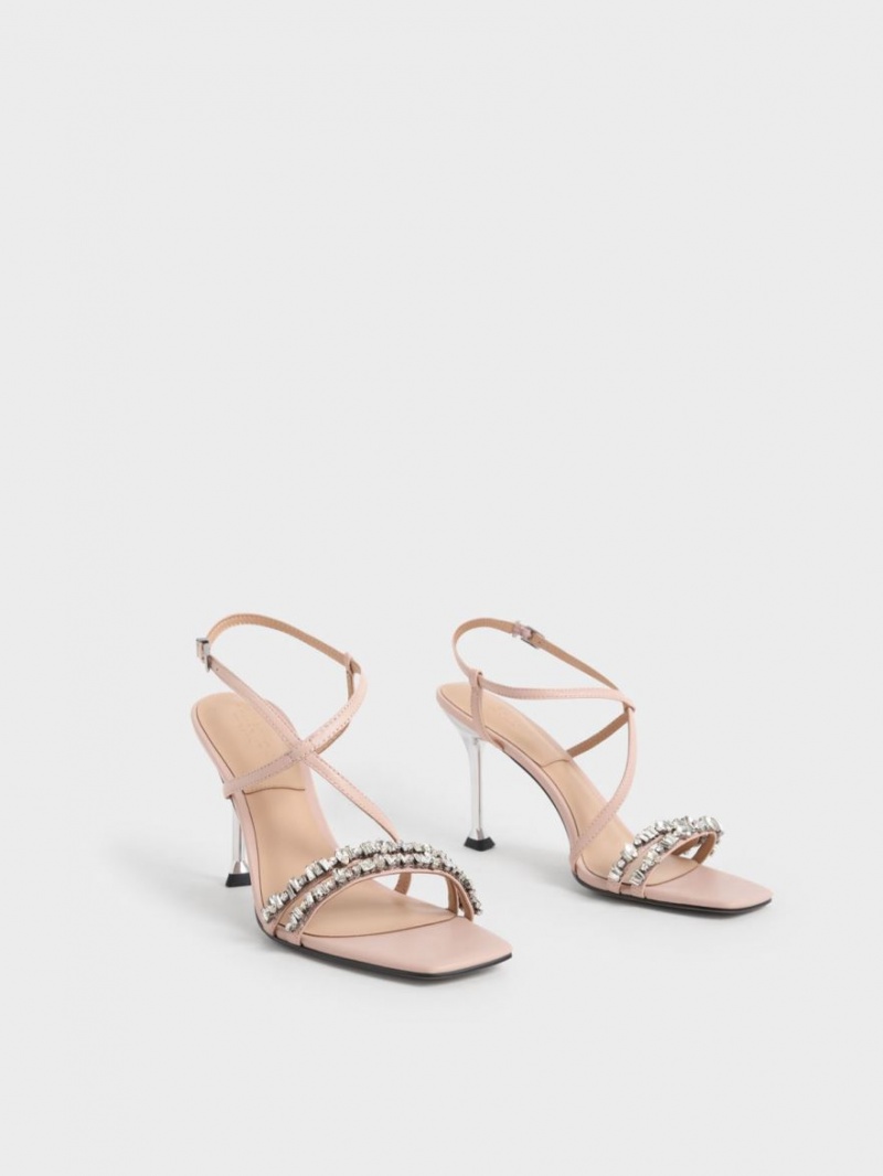 Charles And Keith Leather Gem-Embellished Strap Sandals Beige | PHILIPPINES I930