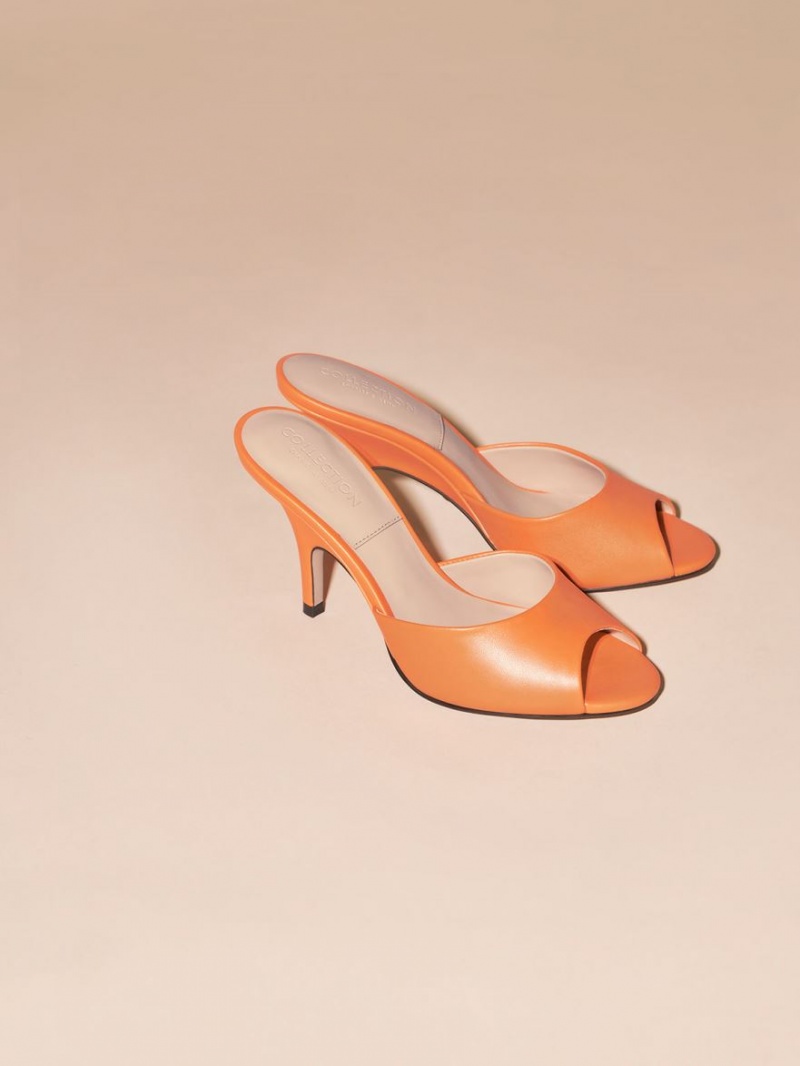 Charles And Keith Leather Round-Toe Heeled Mules Orange | PHILIPPINES S725