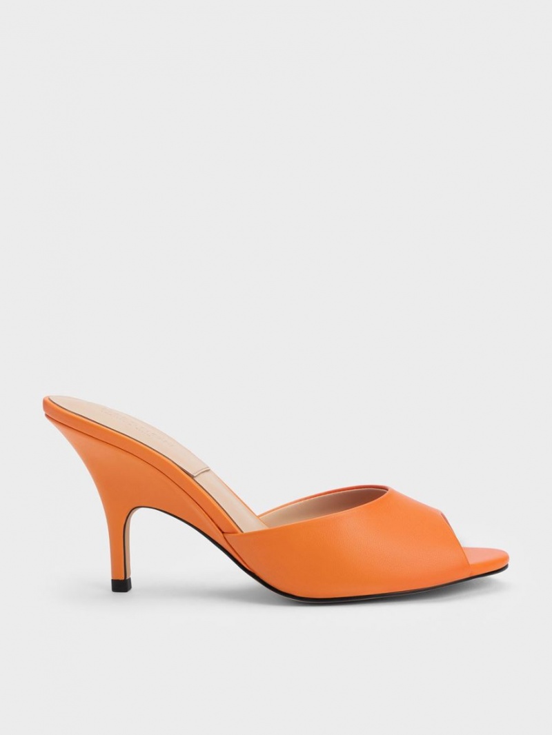 Charles And Keith Leather Round-Toe Heeled Mules Orange | PHILIPPINES S725