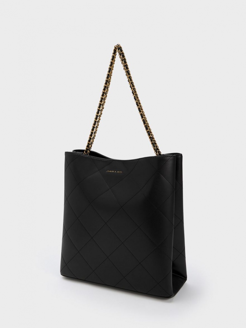 Charles And Keith Leia Braided Handle Tote Bags Black | PHILIPPINES V530