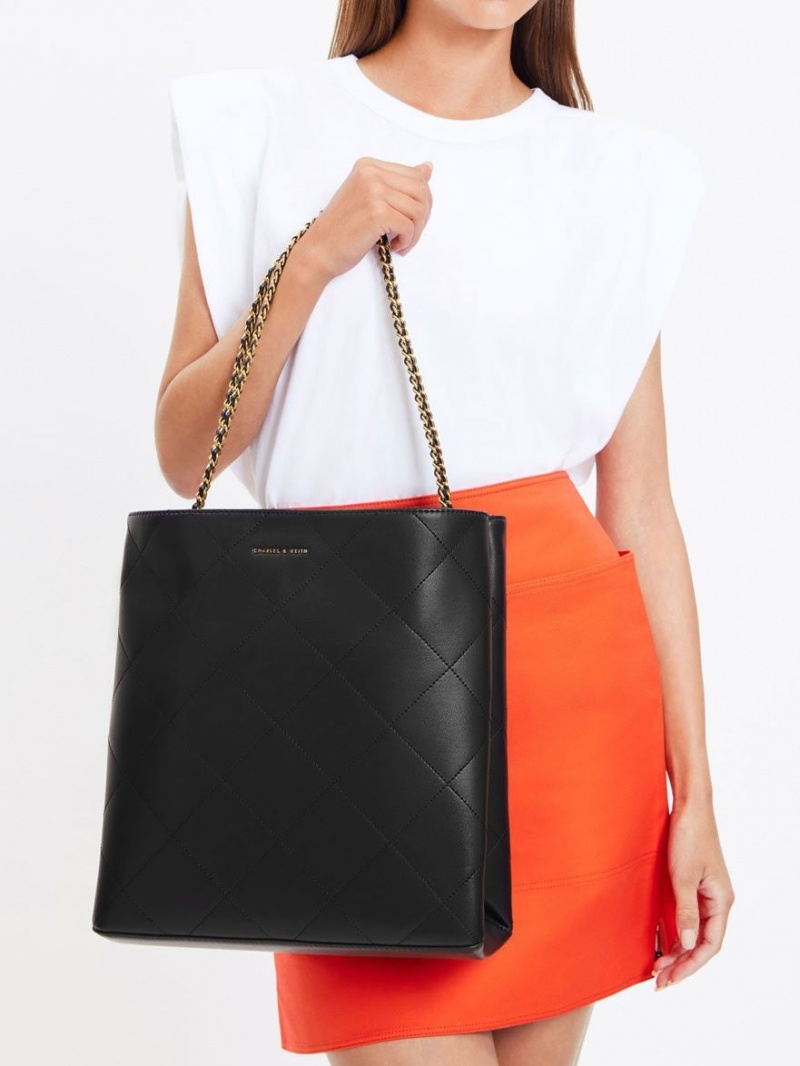 Charles And Keith Leia Braided Handle Tote Bags Black | PHILIPPINES V530