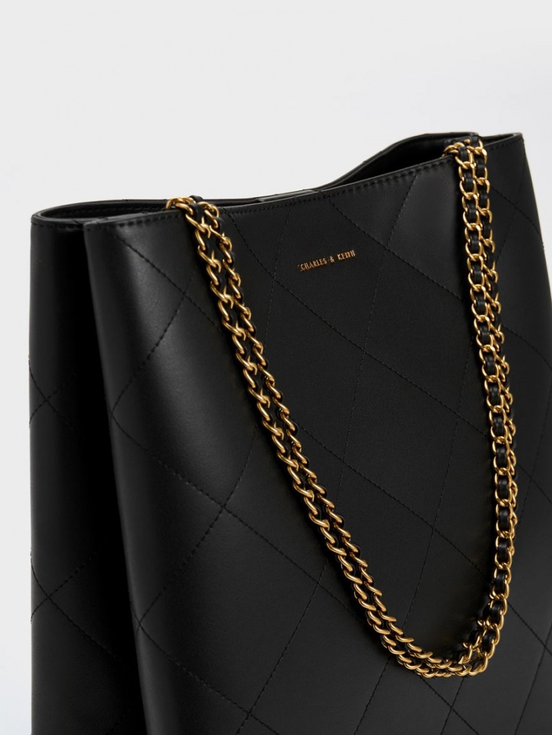 Charles And Keith Leia Braided Handle Tote Bags Black | PHILIPPINES V530