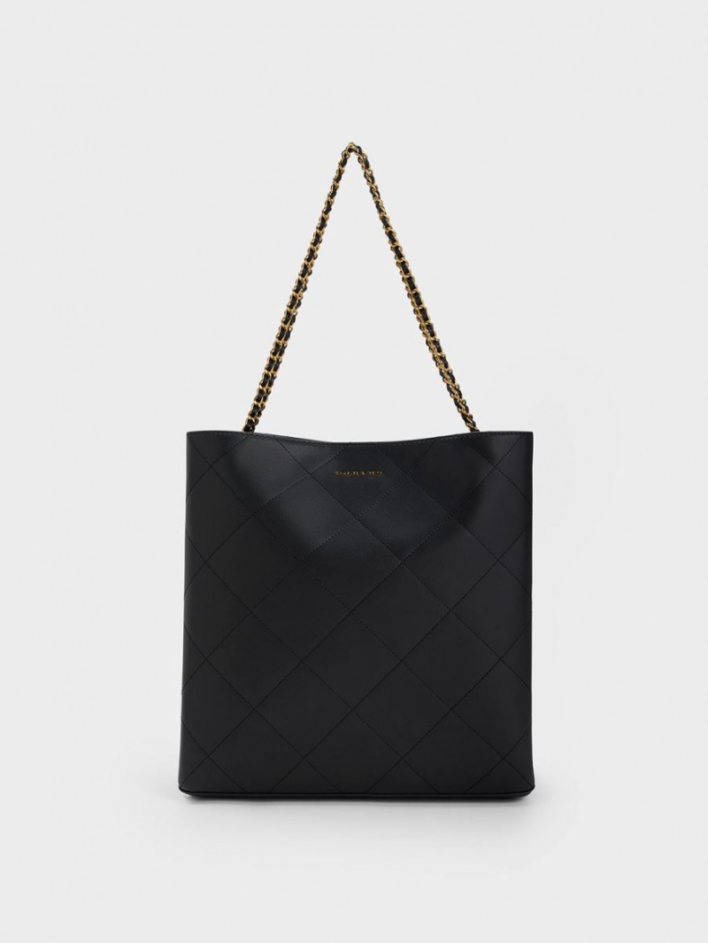 Charles And Keith Leia Braided Handle Tote Bags Black | PHILIPPINES V530