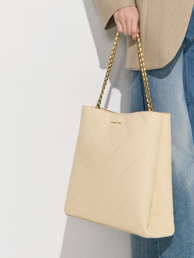 Charles And Keith Leia Braided Handle Tote Bags Beige | PHILIPPINES F478