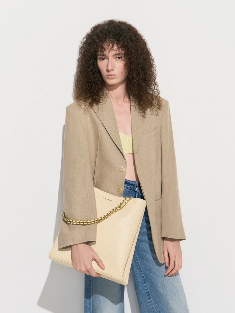 Charles And Keith Leia Braided Handle Tote Bags Beige | PHILIPPINES F478