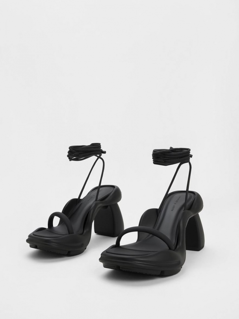 Charles And Keith Leila Tie-Around Sculptural Heels Sandals Black | PHILIPPINES V492