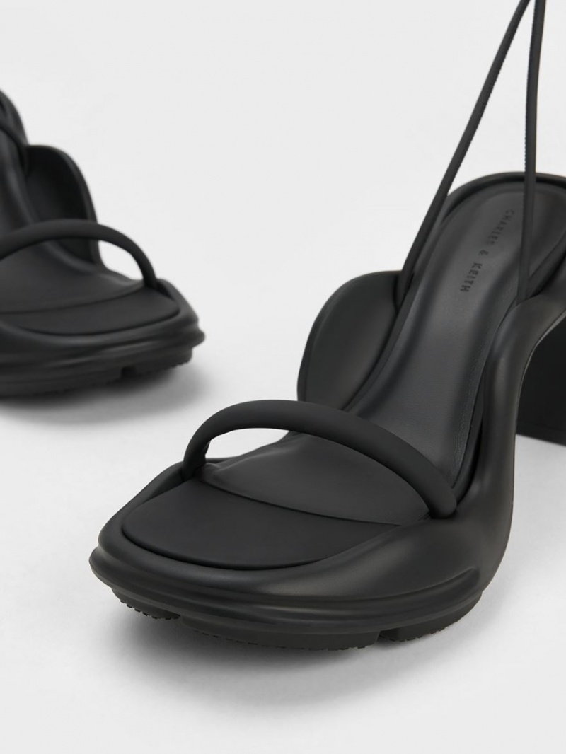 Charles And Keith Leila Tie-Around Sculptural Heels Sandals Black | PHILIPPINES V492