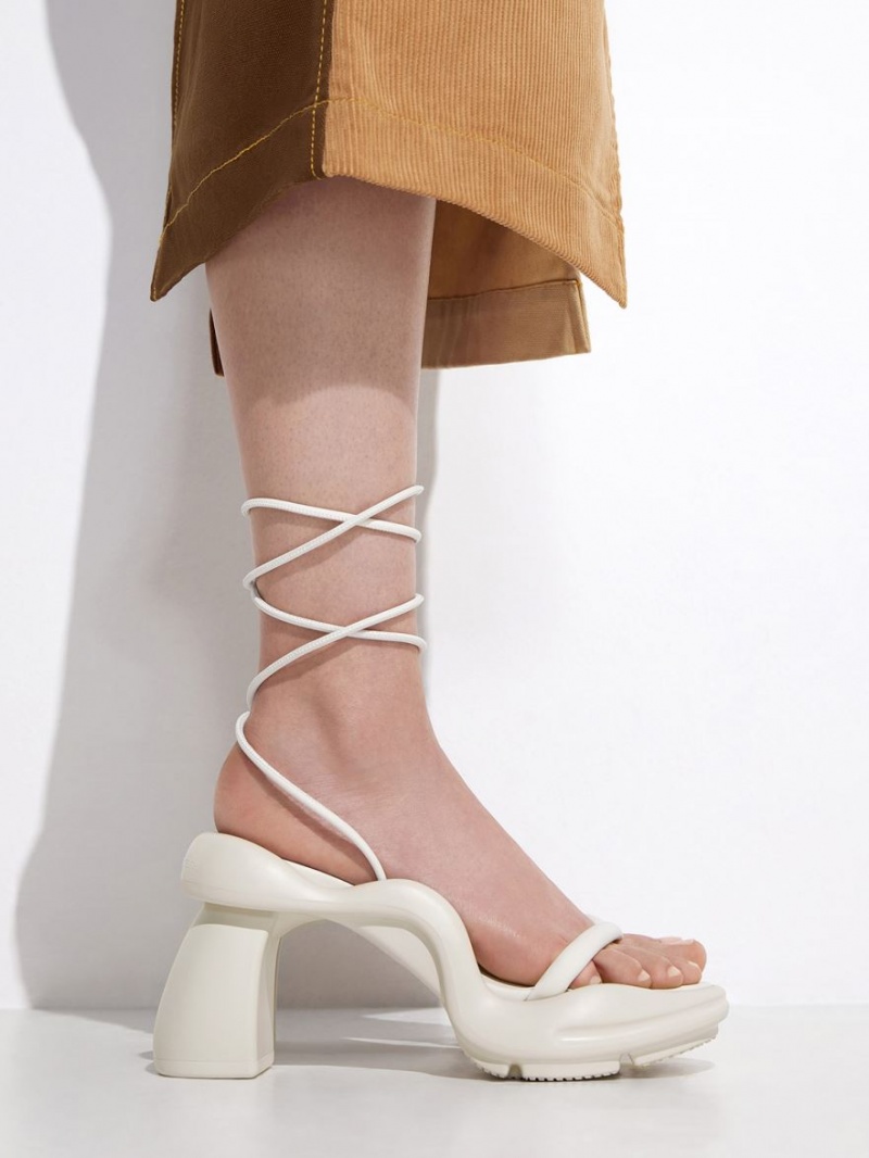 Charles And Keith Leila Tie-Around Sculptural Heels Sandals Cream | PHILIPPINES Q398