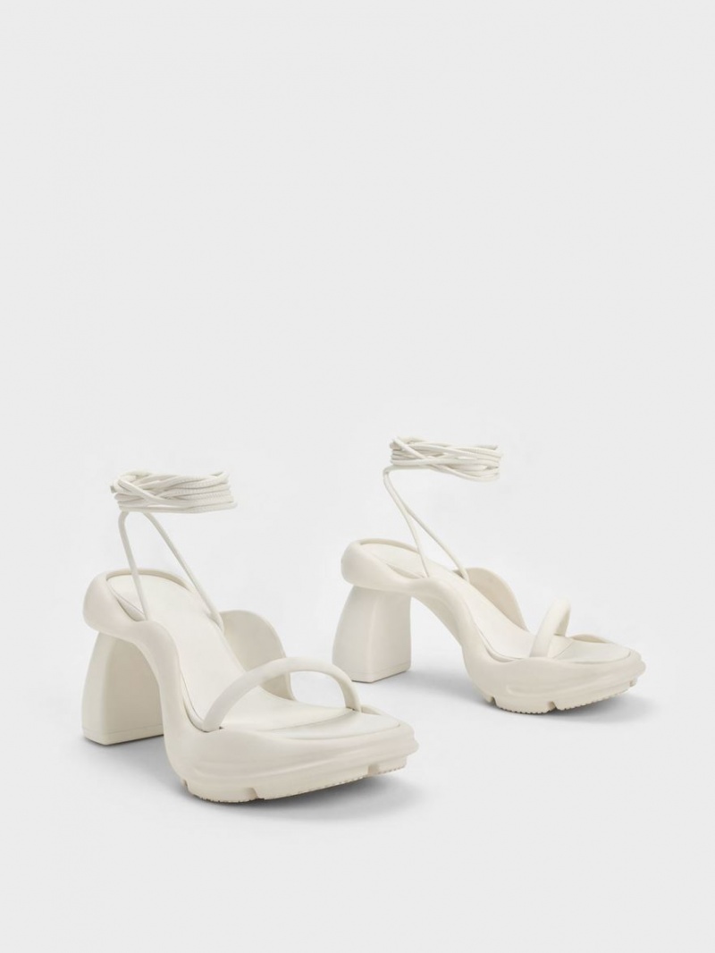 Charles And Keith Leila Tie-Around Sculptural Heels Sandals Cream | PHILIPPINES Q398