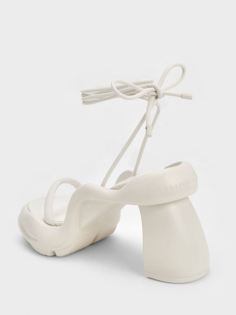 Charles And Keith Leila Tie-Around Sculptural Heels Sandals Cream | PHILIPPINES Q398