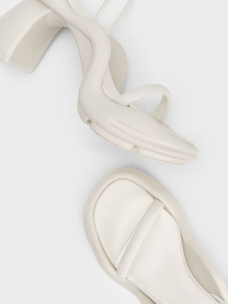 Charles And Keith Leila Tie-Around Sculptural Heels Sandals Cream | PHILIPPINES Q398