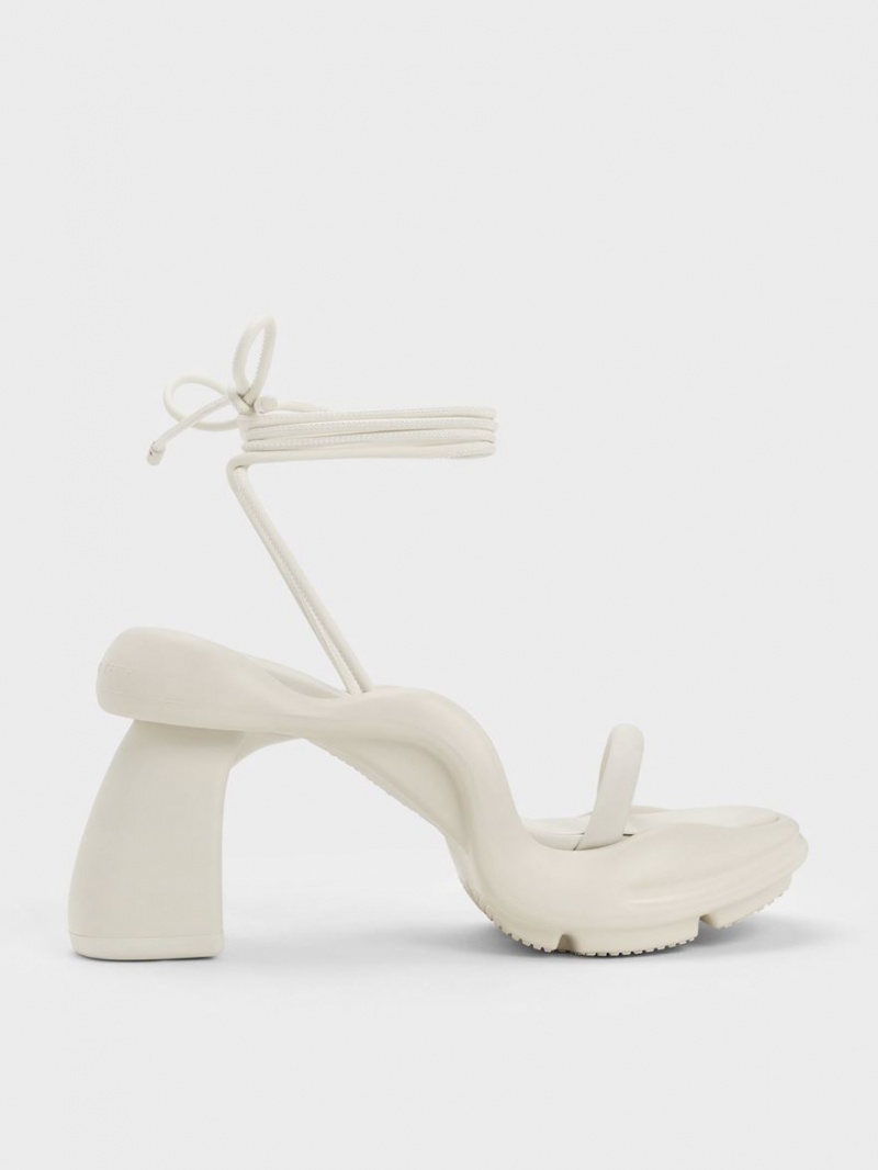 Charles And Keith Leila Tie-Around Sculptural Heels Sandals Cream | PHILIPPINES Q398