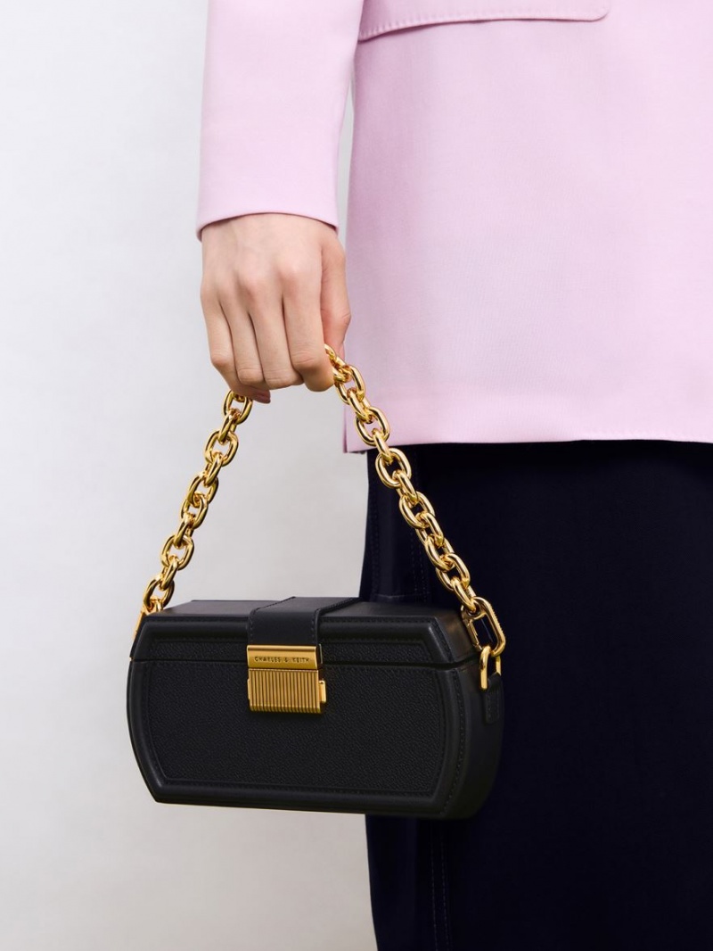 Charles And Keith Leona Belted Geometric Clutch Bag Black | PHILIPPINES T546