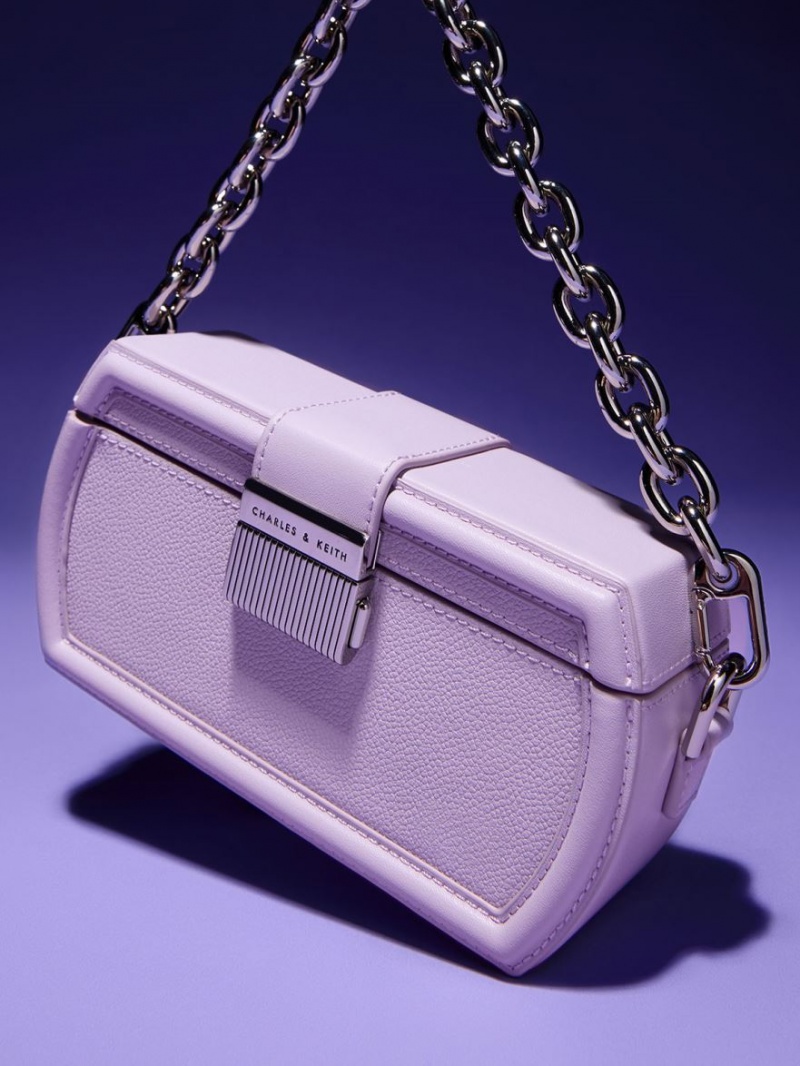 Charles And Keith Leona Belted Geometric Clutch Bag Purple | PHILIPPINES R289