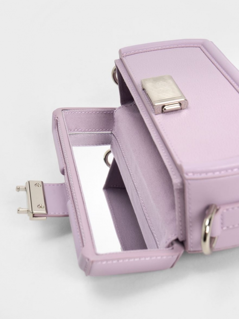 Charles And Keith Leona Belted Geometric Clutch Bag Purple | PHILIPPINES R289