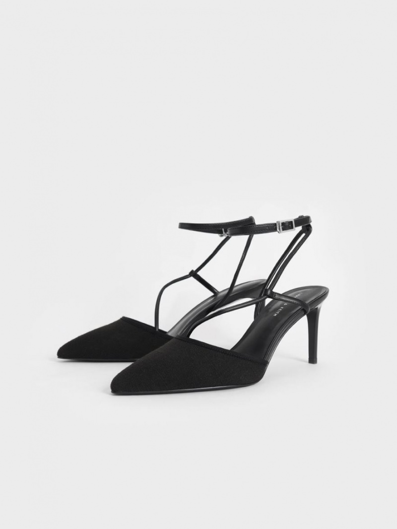 Charles And Keith Linen Asymmetric Pumps Black | PHILIPPINES D263