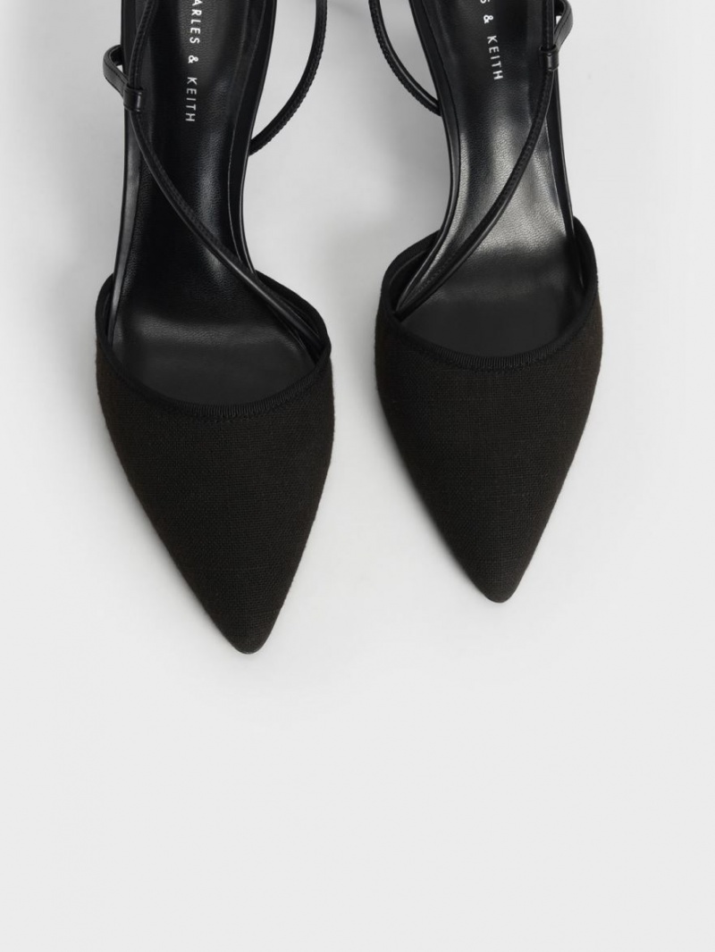 Charles And Keith Linen Asymmetric Pumps Black | PHILIPPINES D263