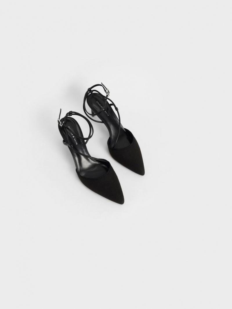 Charles And Keith Linen Asymmetric Pumps Black | PHILIPPINES D263