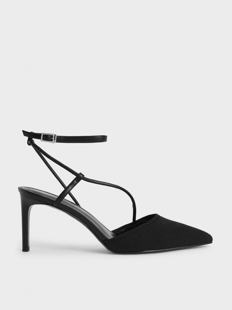 Charles And Keith Linen Asymmetric Pumps Black | PHILIPPINES D263