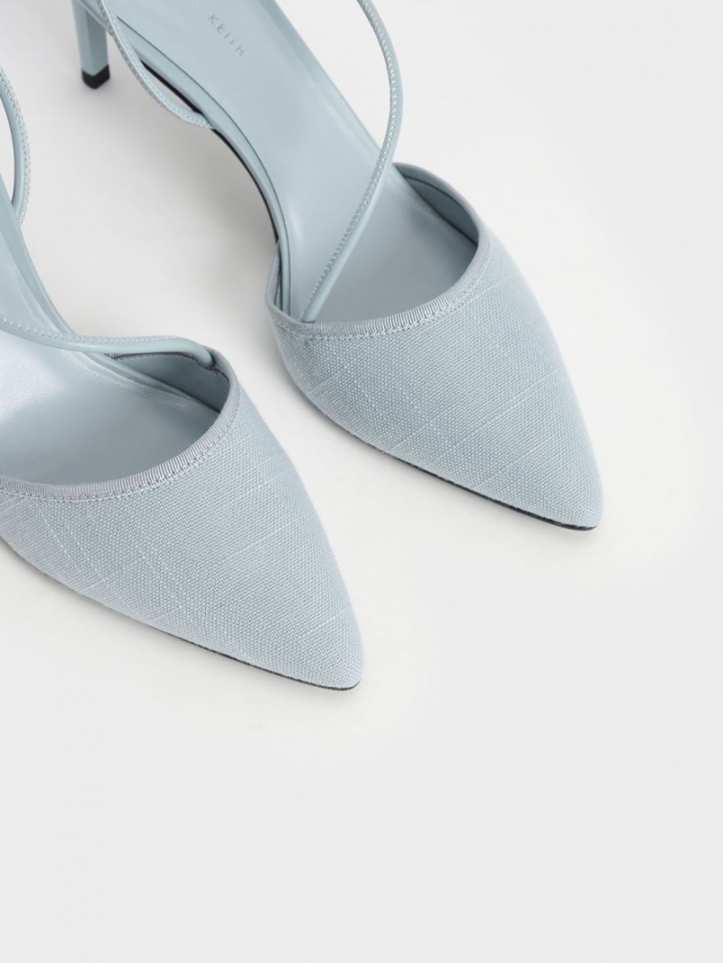 Charles And Keith Linen Asymmetric Pumps Light Blue | PHILIPPINES A653