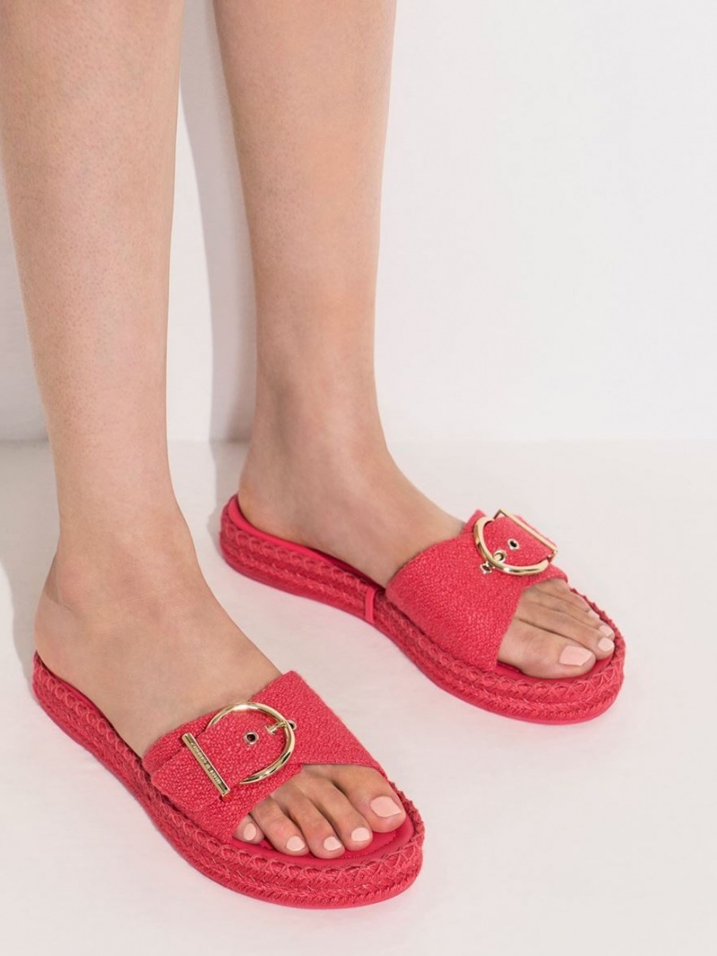 Charles And Keith Linen Buckled Espadrille Flat Sandals Fuchsia | PHILIPPINES H510