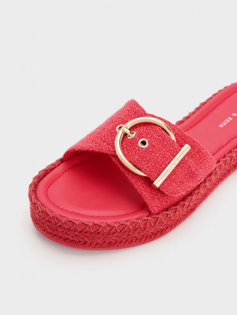 Charles And Keith Linen Buckled Espadrille Flat Sandals Fuchsia | PHILIPPINES H510