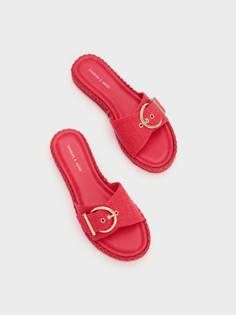 Charles And Keith Linen Buckled Espadrille Flat Sandals Fuchsia | PHILIPPINES H510