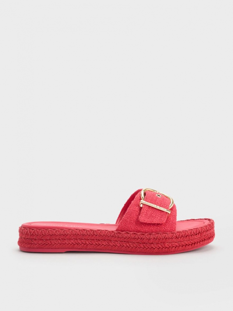 Charles And Keith Linen Buckled Espadrille Flat Sandals Fuchsia | PHILIPPINES H510