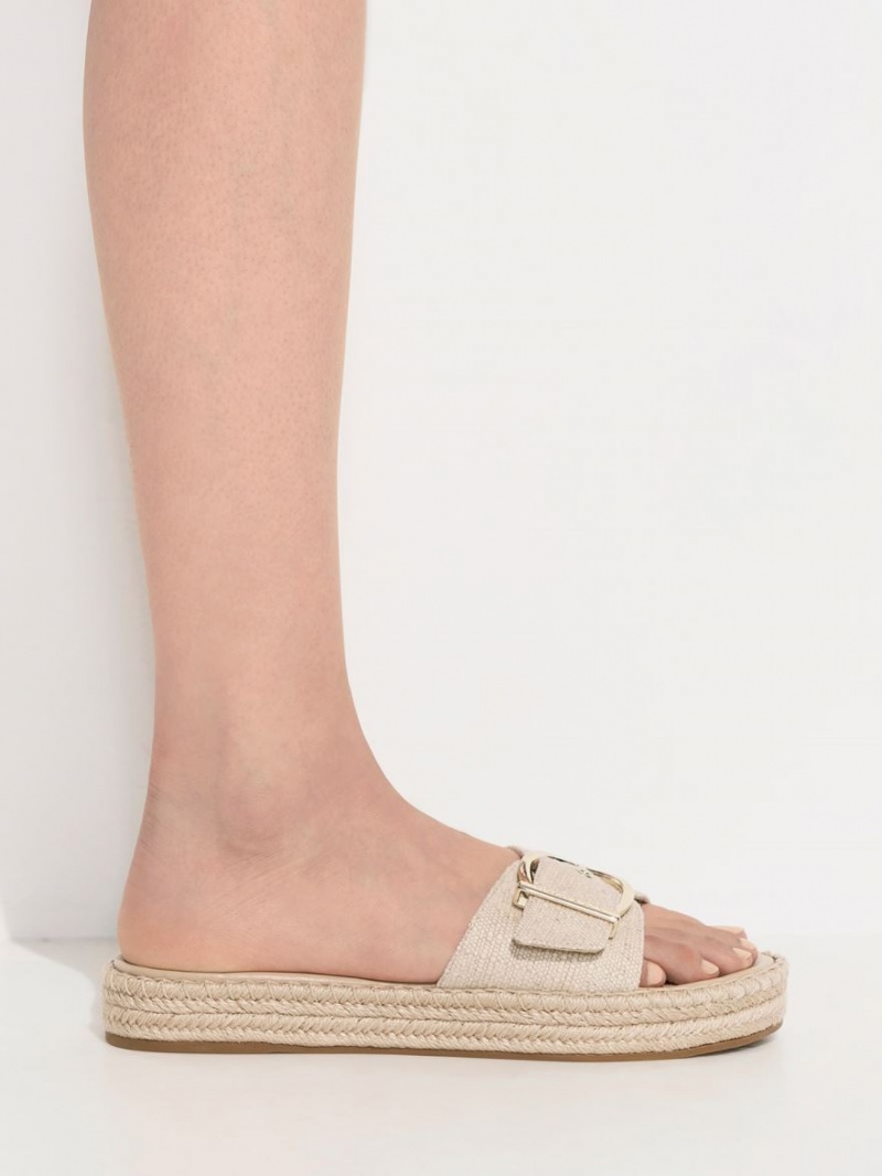 Charles And Keith Linen Buckled Espadrille Flat Sandals Beige | PHILIPPINES D082