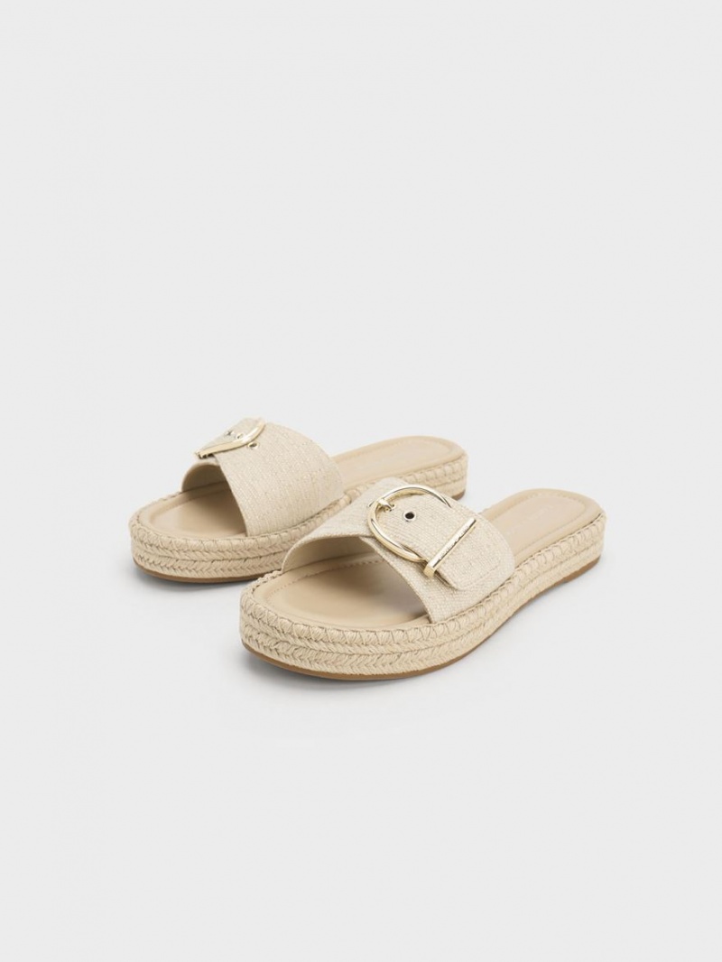 Charles And Keith Linen Buckled Espadrille Flat Sandals Beige | PHILIPPINES D082