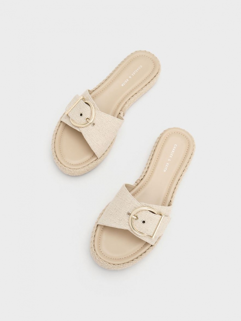 Charles And Keith Linen Buckled Espadrille Flat Sandals Beige | PHILIPPINES D082