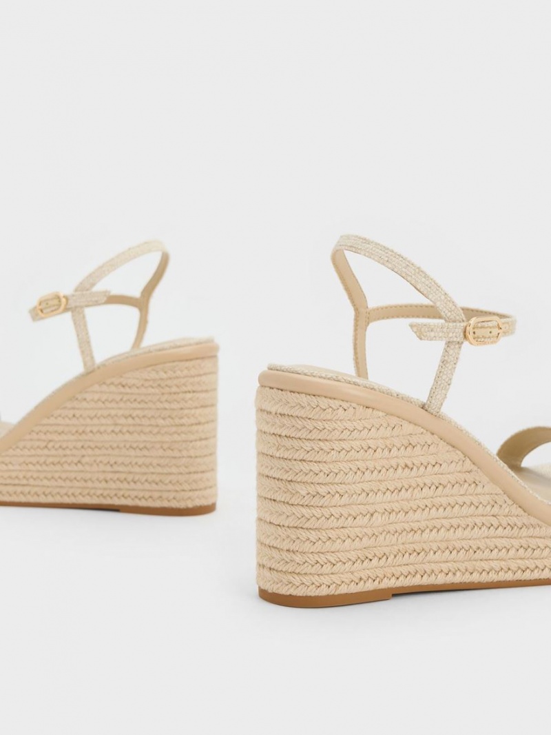 Charles And Keith Linen Espadrille Wedges Beige | PHILIPPINES V589